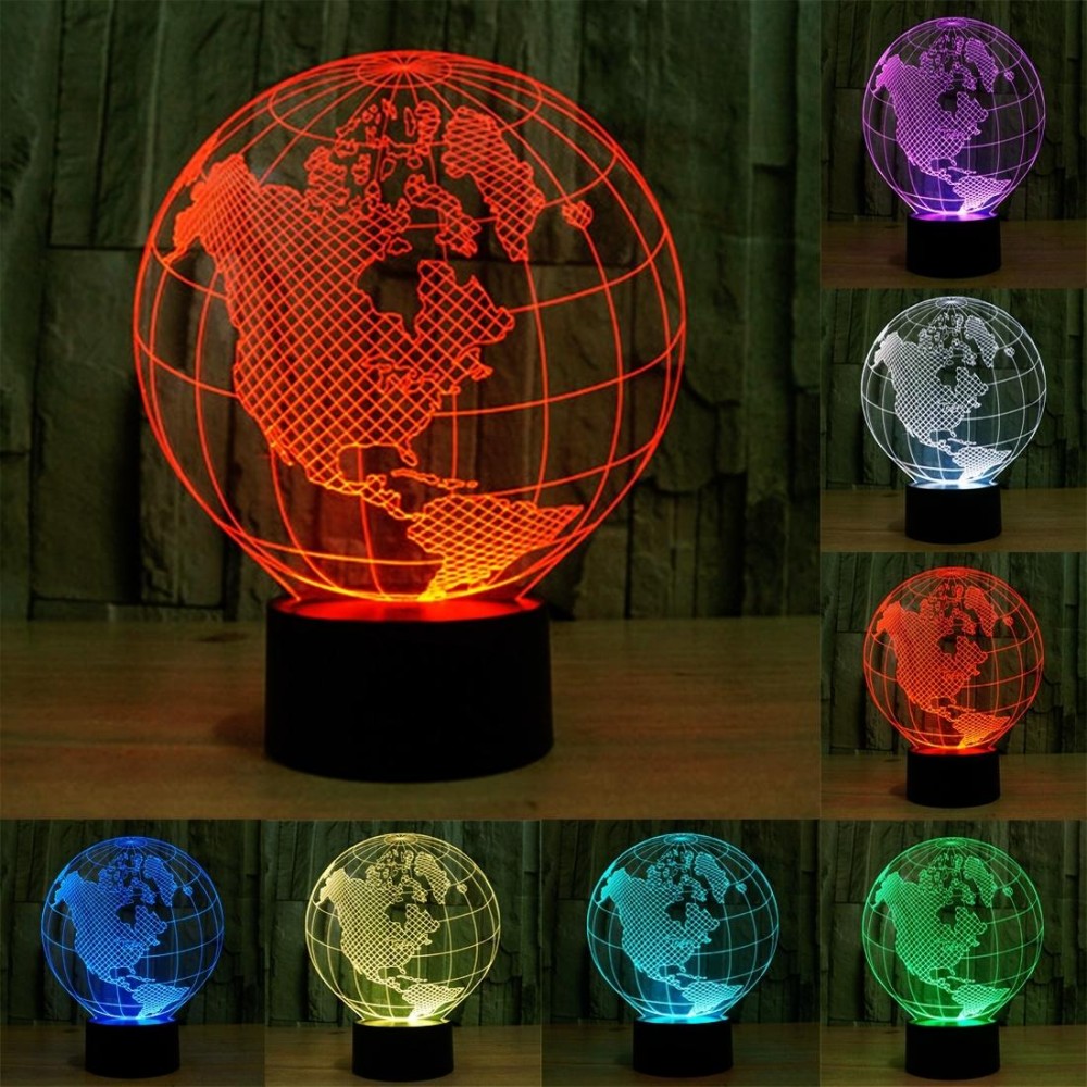 America Globe Style 3D Touch Switch Control LED Light , 7 Colour Discoloration Creative Visual Stereo Lamp Desk Lamp Night Light
