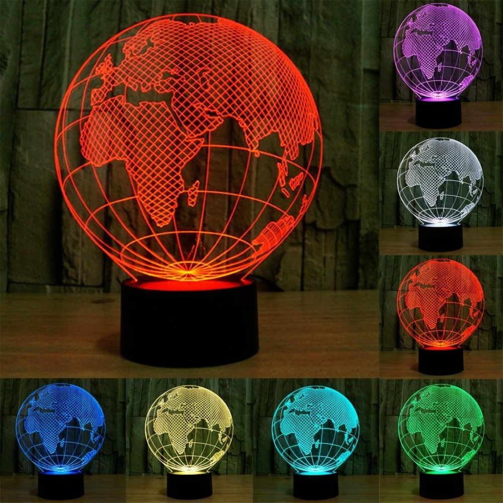 European Globe Style 3D Touch Switch Control LED Light , 7 Colour Discoloration Creative Visual Stereo Lamp Desk Lamp Night Light