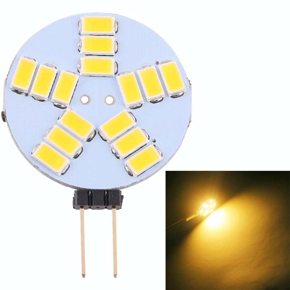 G4 15 LEDs SMD 5730 400LM 2800-3200K Stepless Dimming Energy Saving Light Pin Base Lamp Bulb, DC 12V(Warm White)
