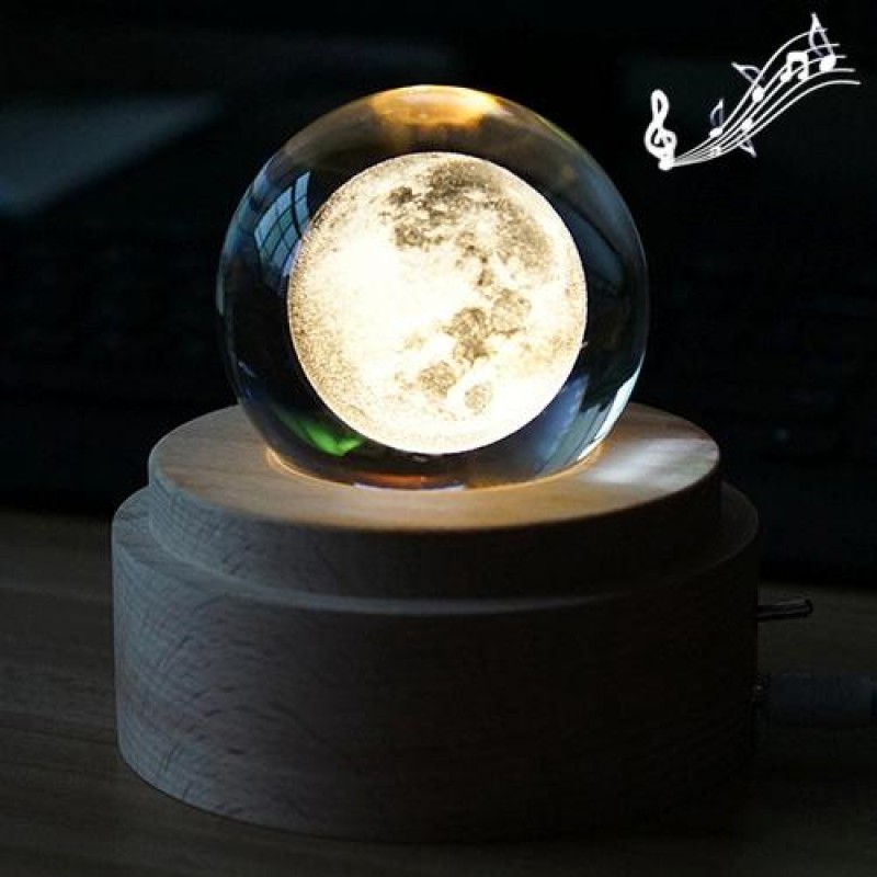 3D Word Engraving Crystal Ball Music Box Moon Pattern Electronic Swivel Musical Birthday Gift Home Decor with Music