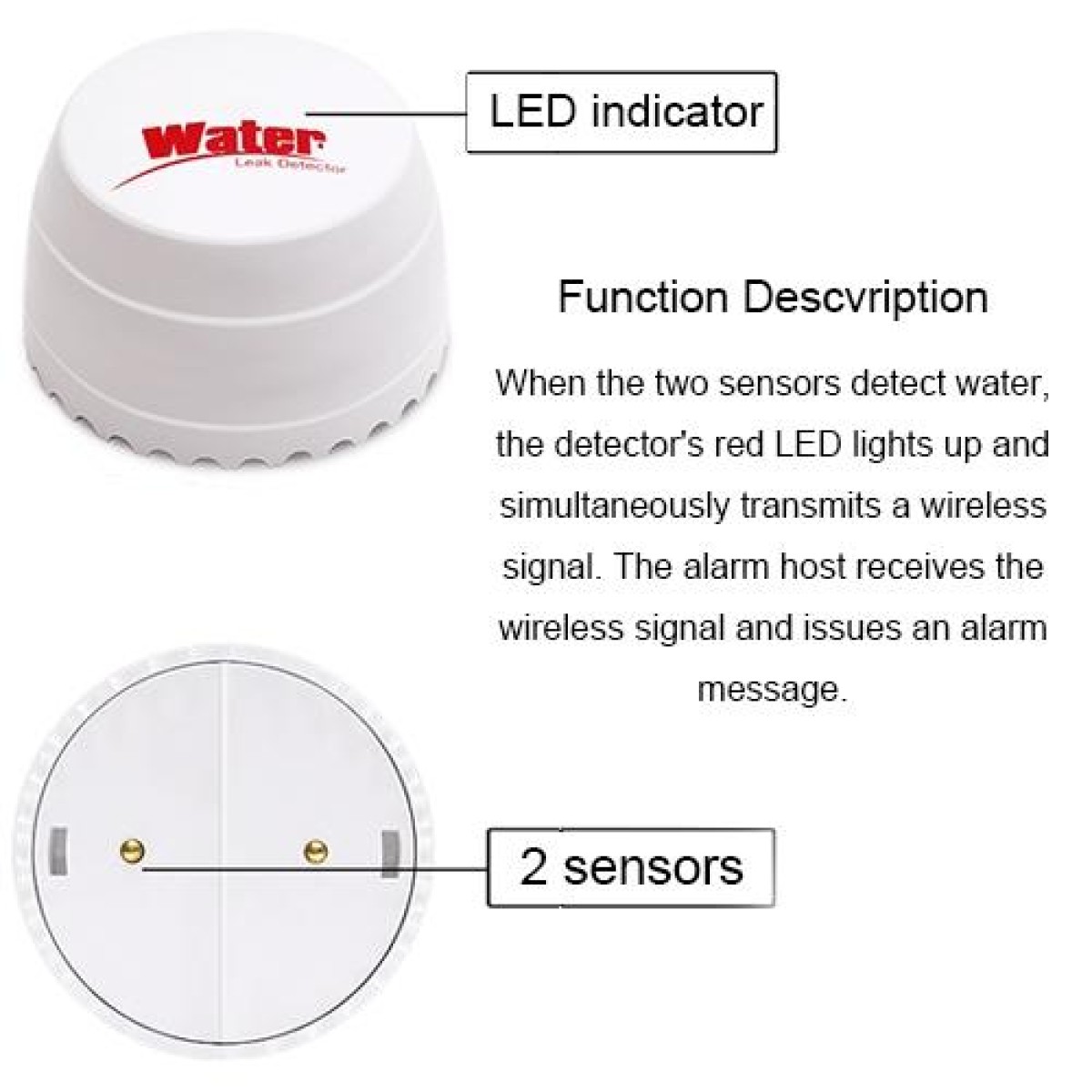 DY-SQ100B Water Leakage Detector with Two Sensors(White)
