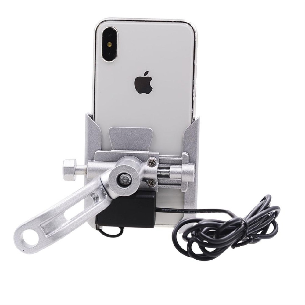 CS-856D1 Motorcycle Rotatable Chargeable Aluminum Alloy Mobile Phone Holder, Mirror Holder Version(Silver)