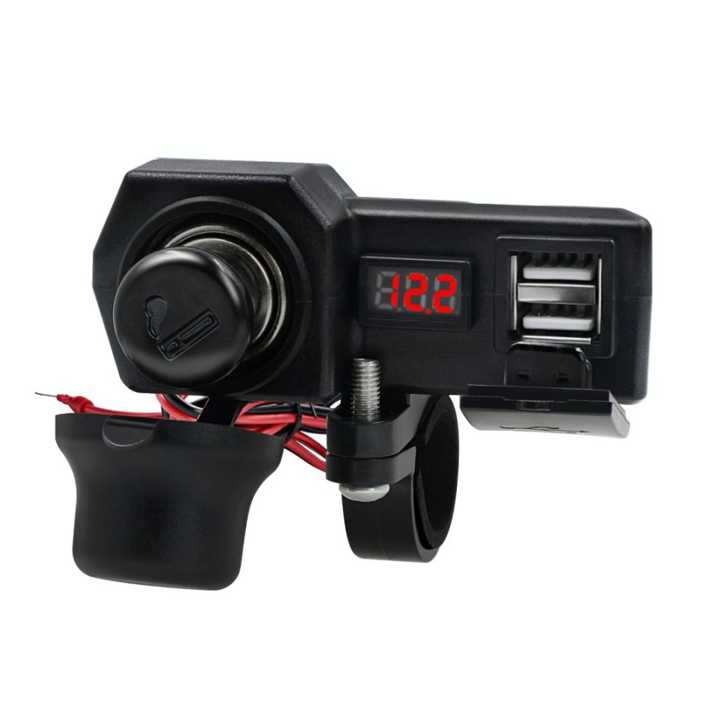 CS-1072B1 Motorcycle Dual USB Charger + Voltmeter with Cigarette Lighter & Cigarette Butts (Black)