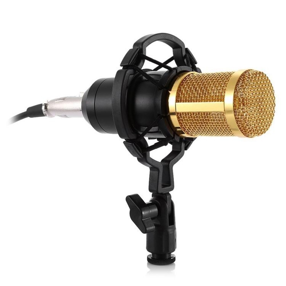 BM-800 3.5mm Studio Recording Wired Condenser Sound Microphone with Shock Mount, Compatible with PC / Mac for Live Broadcast Show, KTV, etc.(Black)