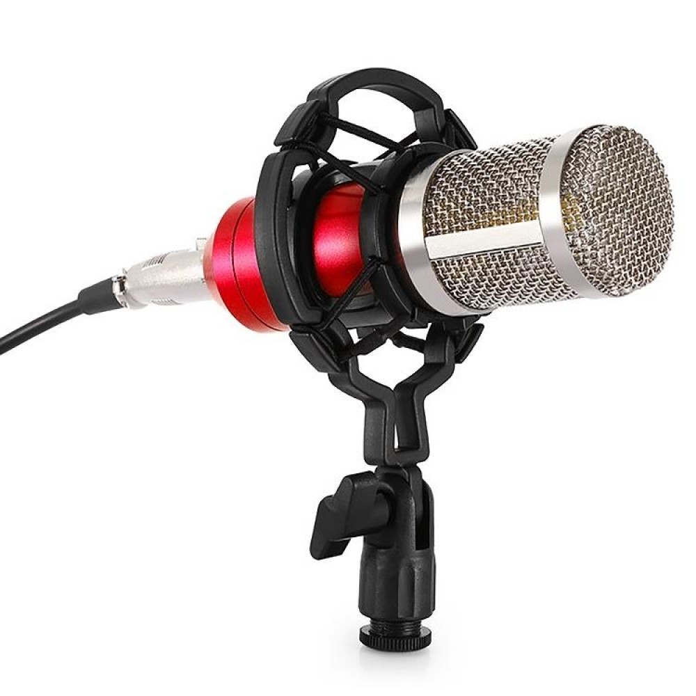 BM-800 3.5mm Studio Recording Wired Condenser Sound Microphone with Shock Mount, Compatible with PC / Mac for Live Broadcast Show, KTV, etc.(Red)