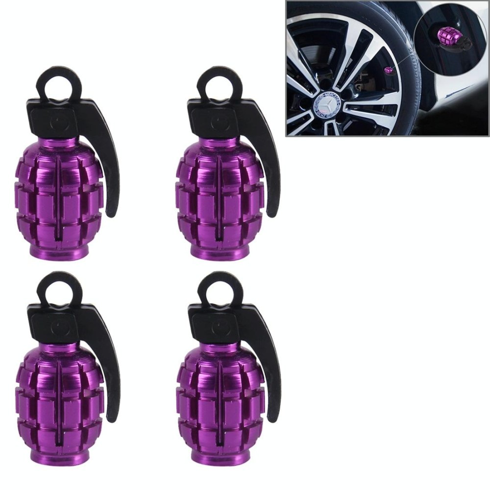 4 PCS Universal Grenade Shaped Car Tire Valve Caps(Purple)