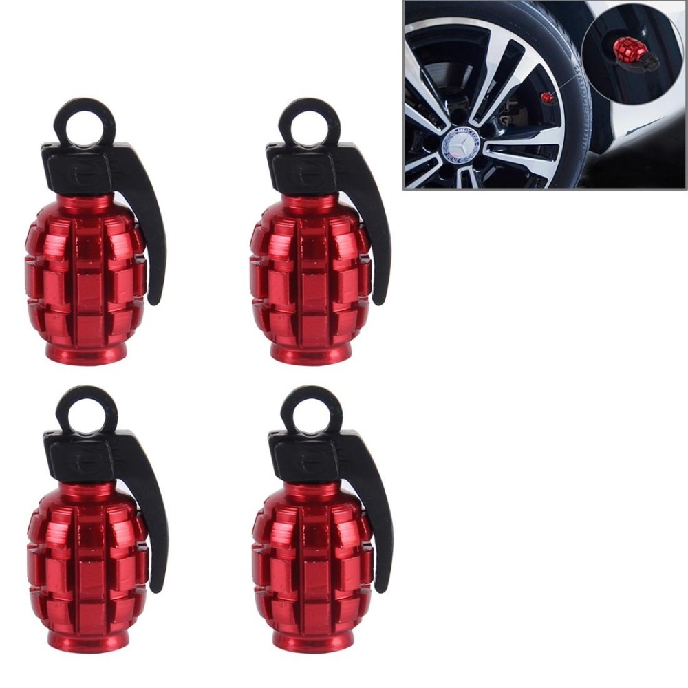 4 PCS Universal Grenade Shaped Car Tire Valve Caps(Red)