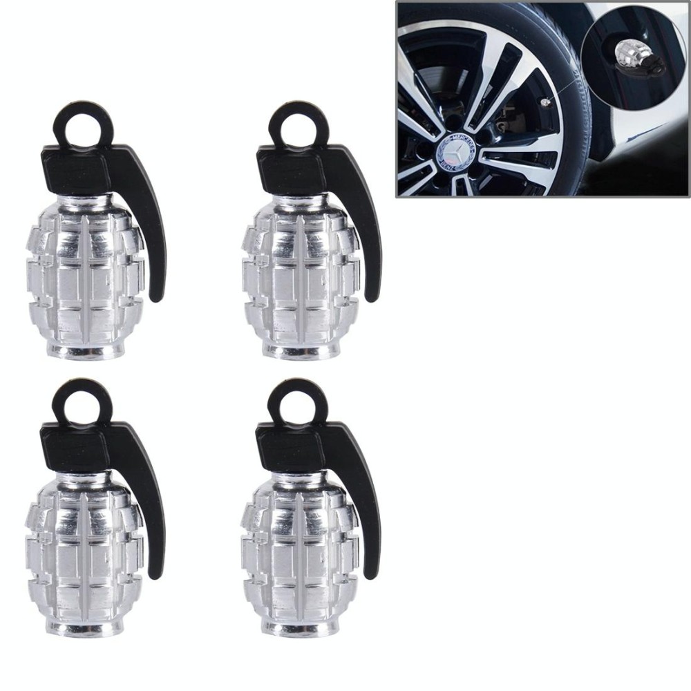 4 PCS Universal Grenade Shaped Car Tire Valve Caps(Silver)
