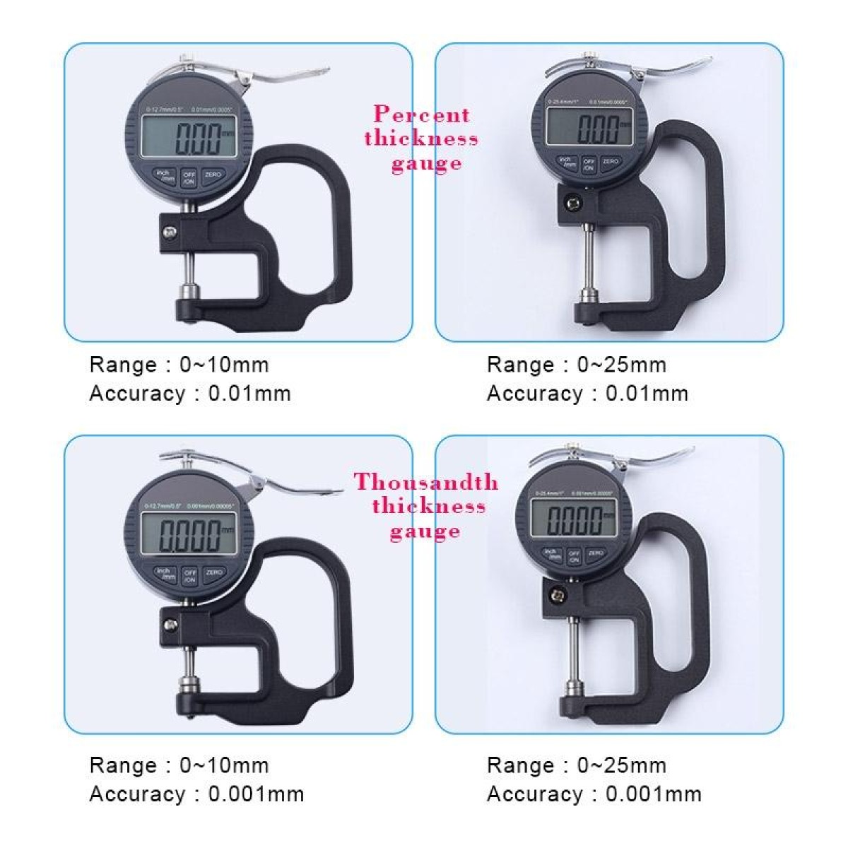 0-25mm Range 30mm Probe Digital Display Micrometer Thickness Gauge