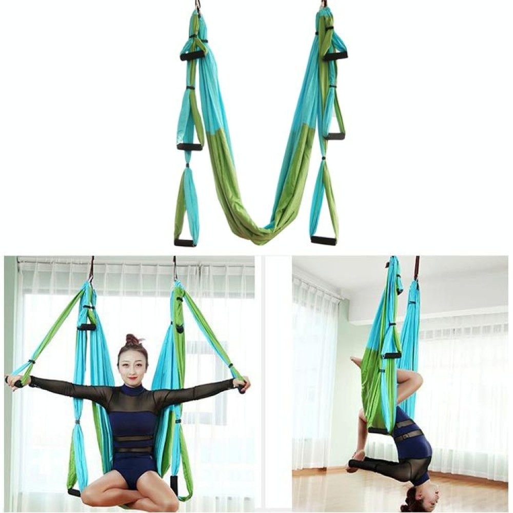 6 Handles Bodybuilding Handstand Inelasticity Aerial Yoga Hammock(Blue Green)
