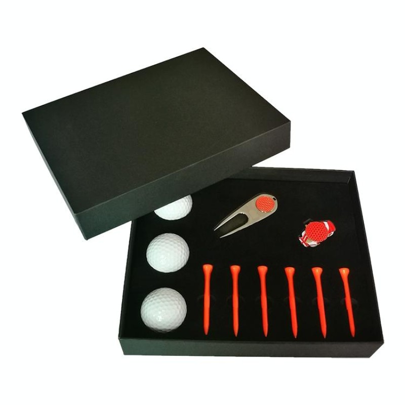 11 in 1 6 Golf Tees + Divot Tool + 3 Golf Balls Gift Box Set (Red)