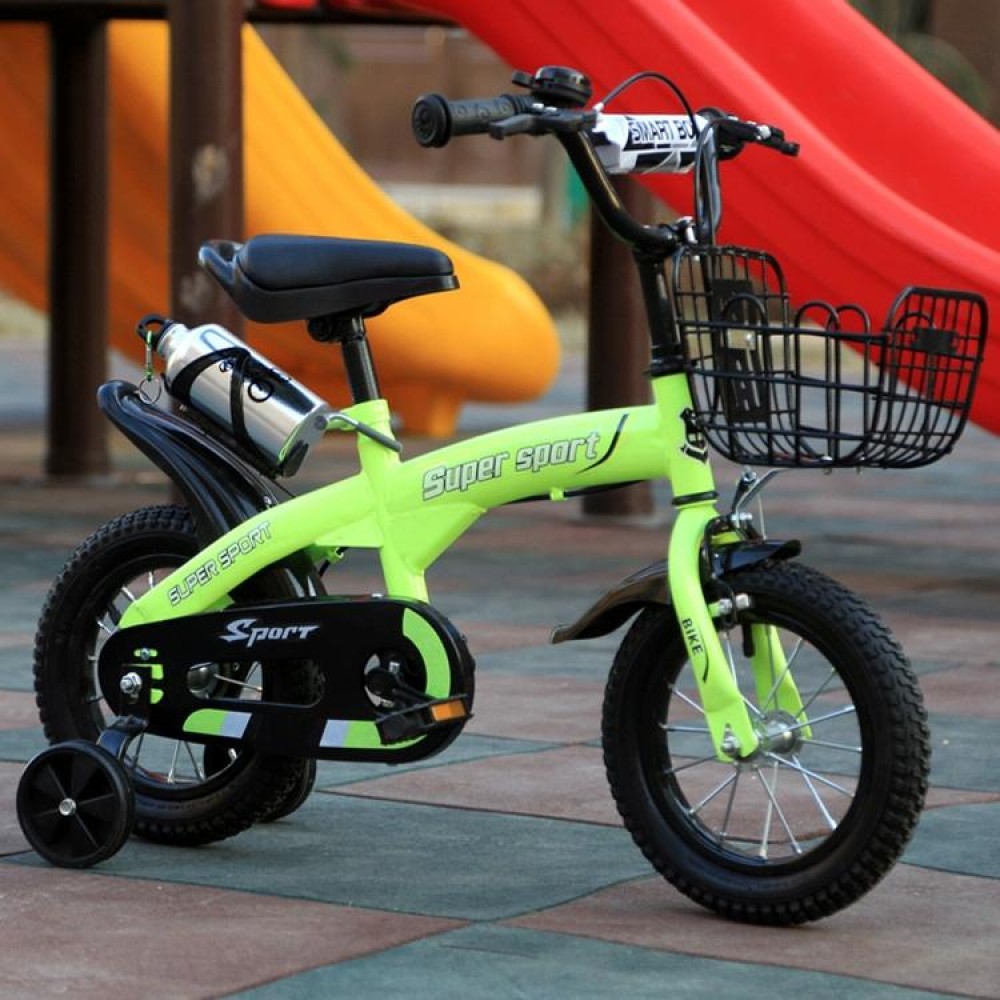5188 12 inch Sports Version Children High Carbon Steel Frame Pedal Bicycle with Front Basket & Bell, Recommended Height: 90-105cm(Green)