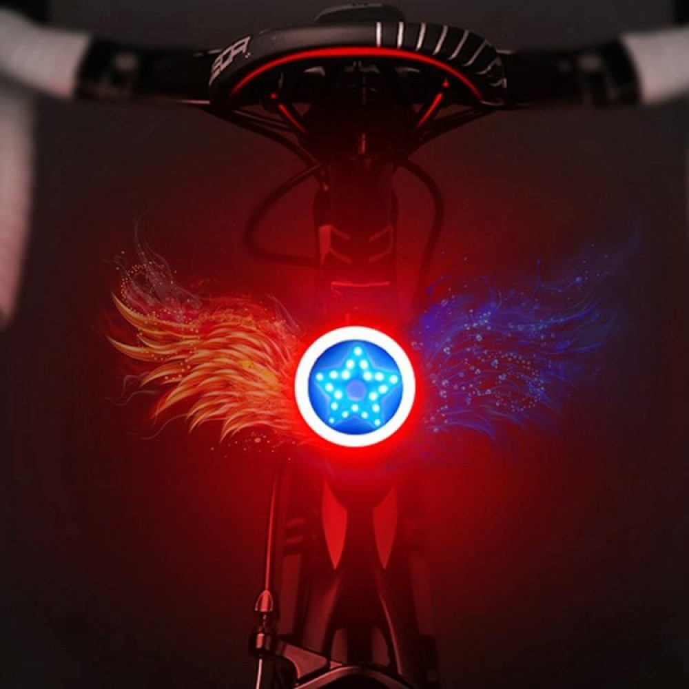 USB Charging Red Blue Color Riding Light Rear Lamp Safety Warning Light (Pentagram Style)