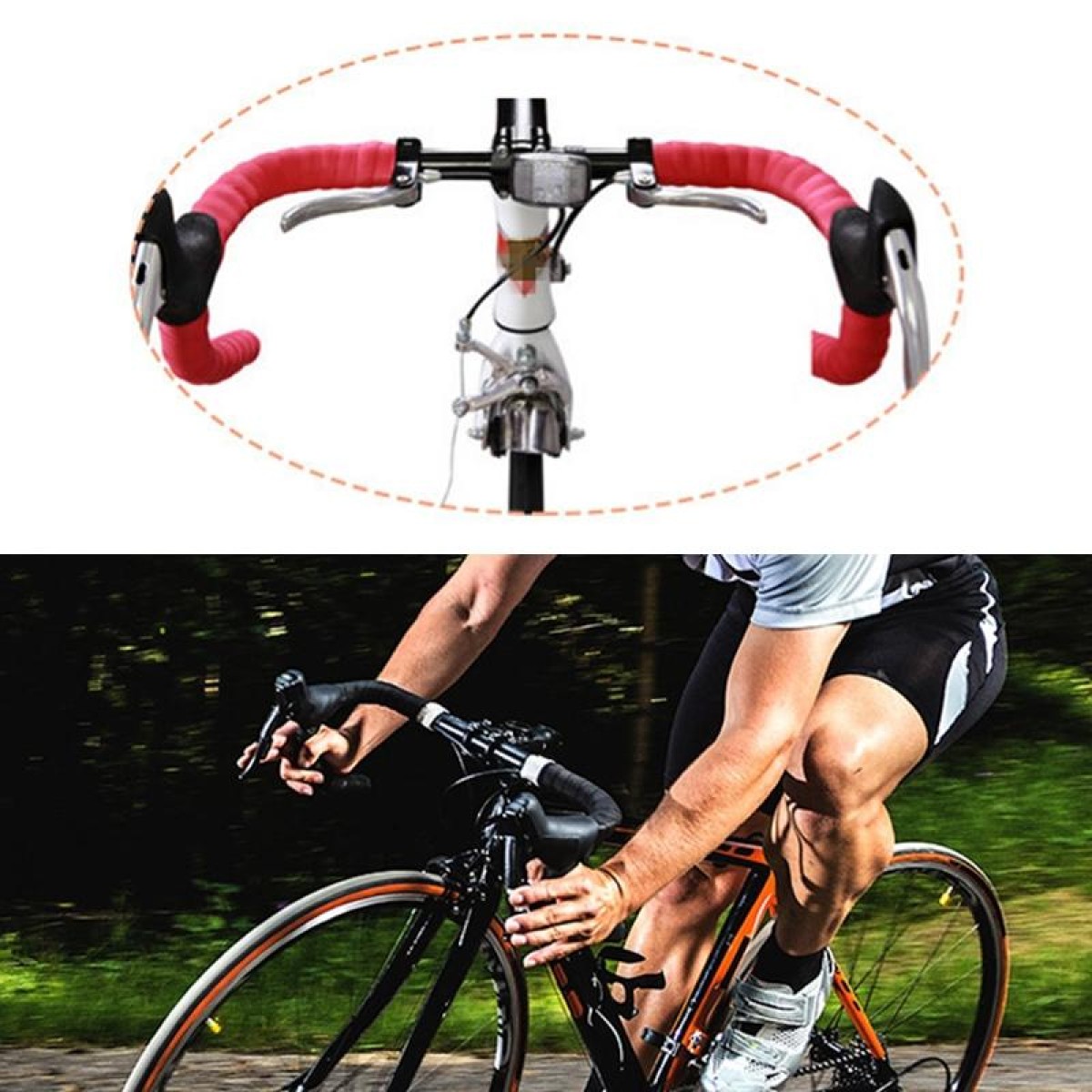1 Pair Cycling Road Bike Sports Bicycle Cork Handlebar Tape Wrap + 2 Bar Plug(Pink)