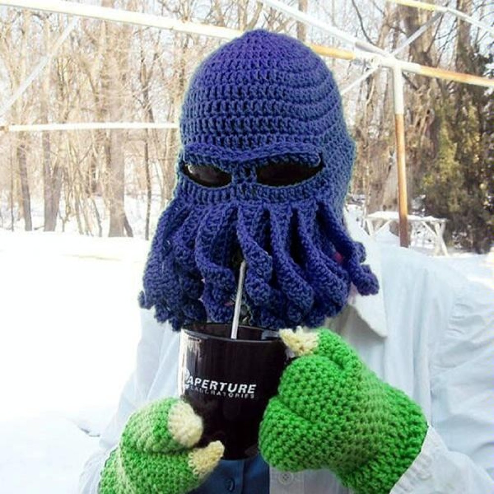 Amurleopard Unisex Barbarian Knit Beanie Octopus Tentacle Cap Winter Warm Face Mask Crochet Hat(Dark Blue)