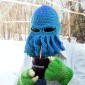 Amurleopard Unisex Barbarian Knit Beanie Octopus Tentacle Cap Winter Warm Face Mask Crochet Hat(Blue)