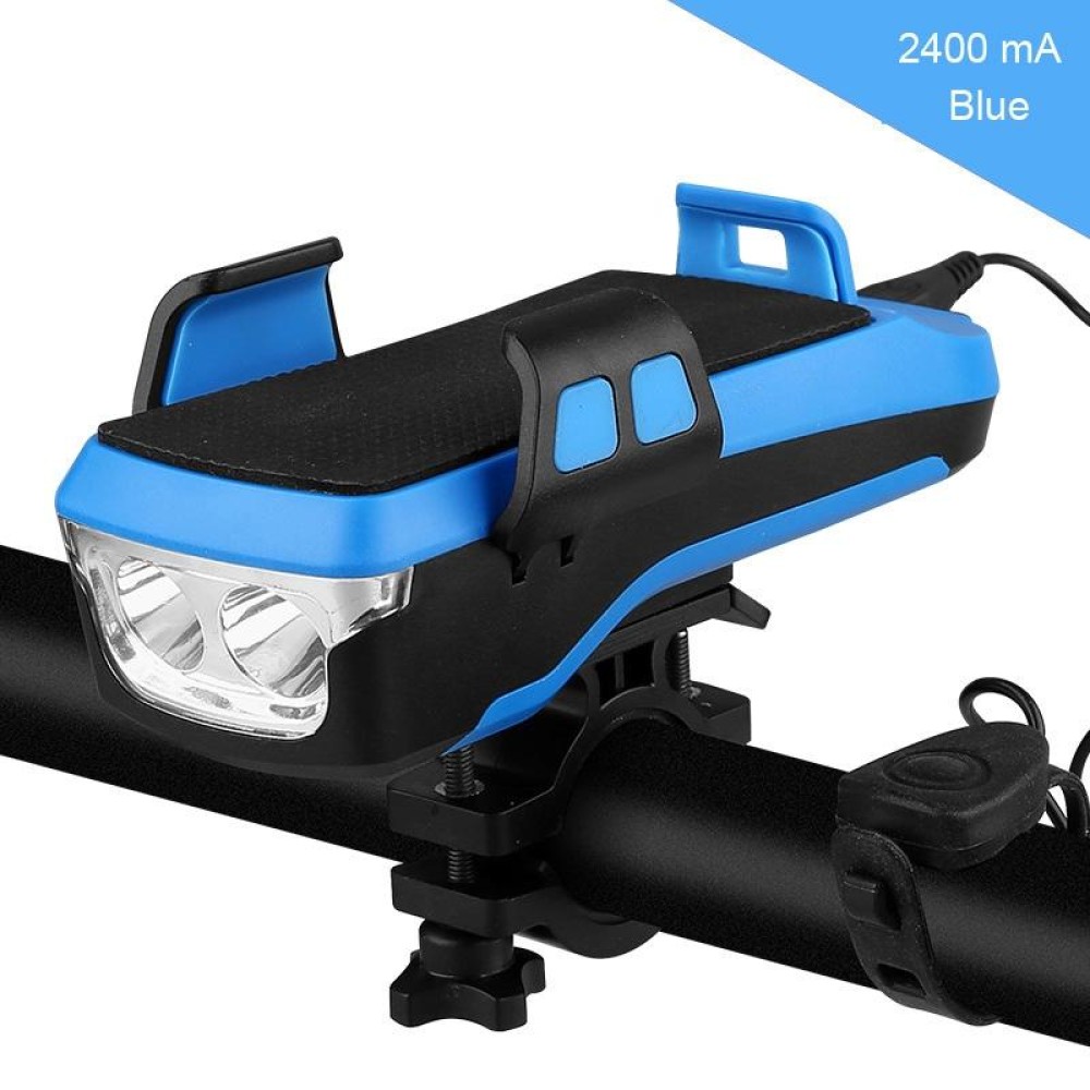 USB Charging Bicycle Light Front Handlebar Led Light  ， with Holder & Electric Horn，2400mAh Battery(Blue)