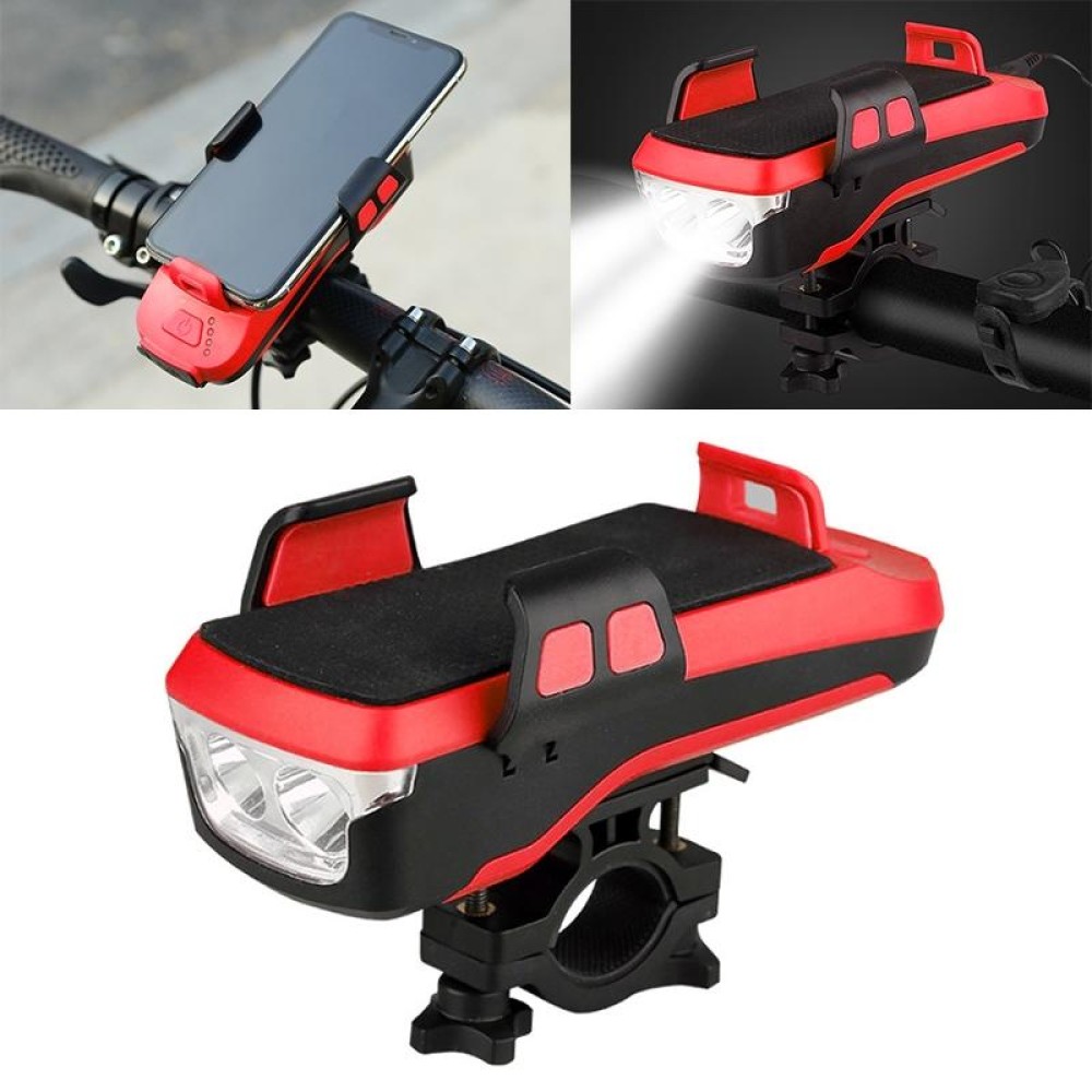 USB Charging Bicycle Light Front Handlebar Led Light  ， with Holder & Electric Horn，2400mAh Battery(Red)