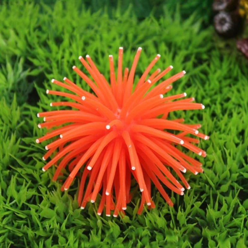 Aquarium Articles Decoration TPR Simulation Sea Urchin Ball Coral with Point, Size: M, Diameter: 10cm(Orange)