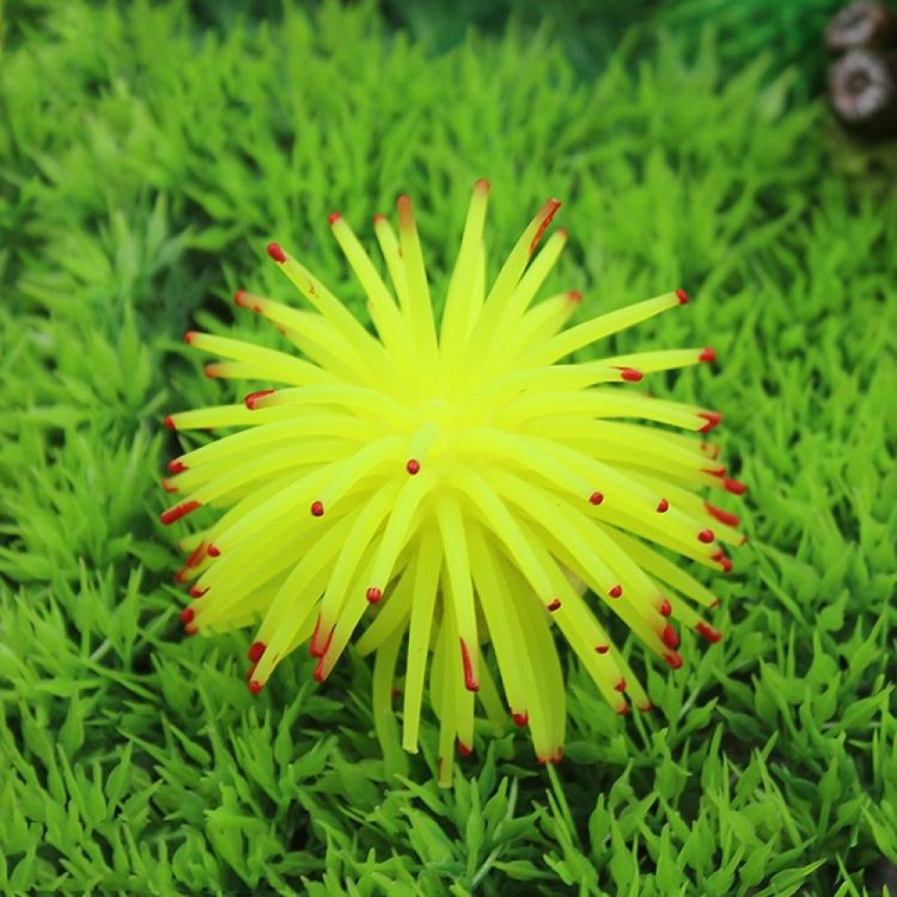 Aquarium Articles Decoration TPR Simulation Sea Urchin Ball Coral with Point, Size: M, Diameter: 10cm(Yellow)