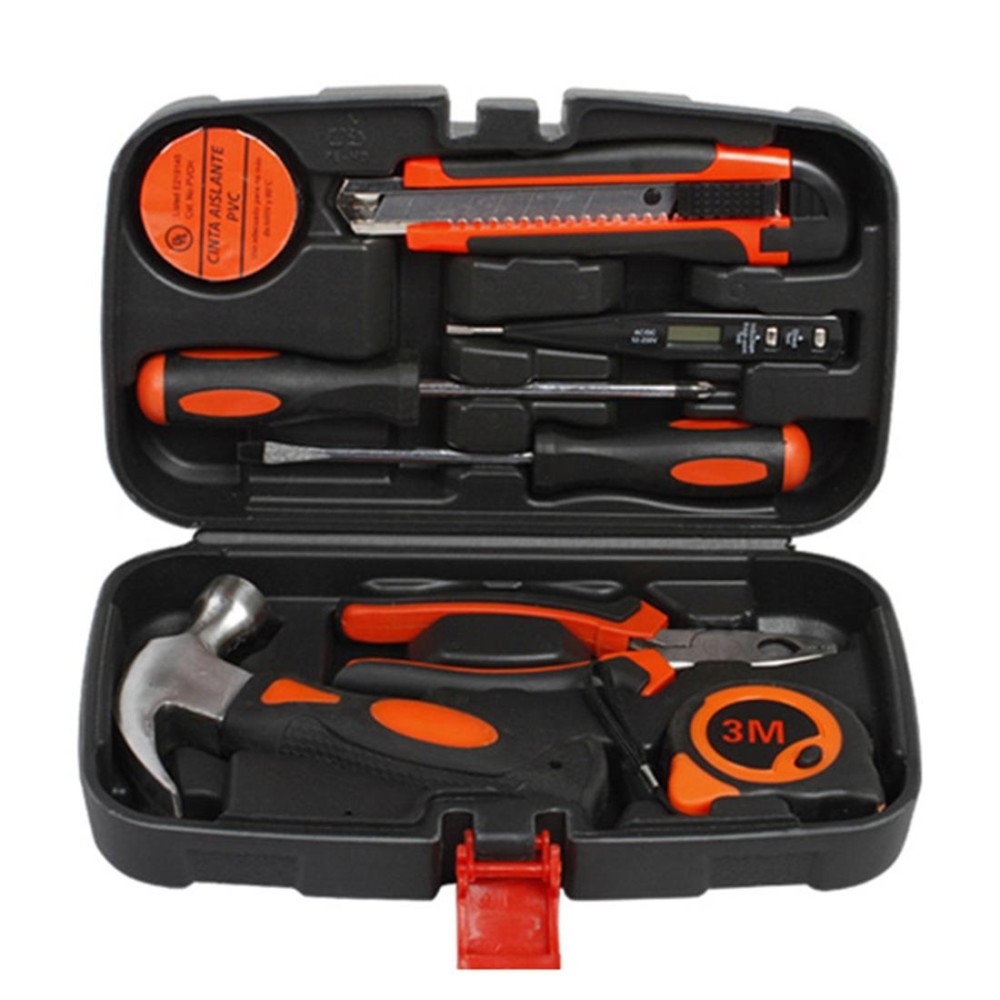 9 in 1 Tool Set General Household Hand Tool Kit with Toolbox Storage Case