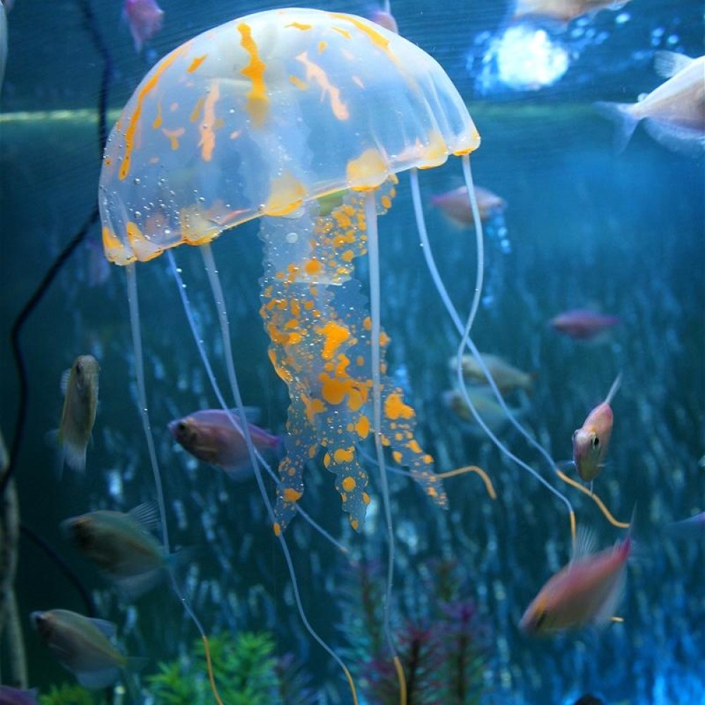 3 PCS Aquarium Articles Decoration Silicone Simulation Fluorescent Sucker Jellyfish, Size: 10*23cm(Orange)