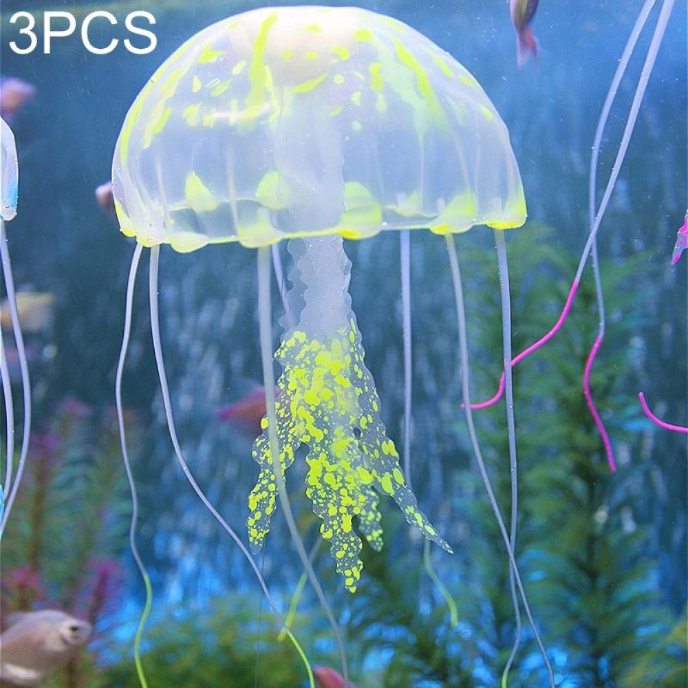 3 PCS Aquarium Articles Decoration Silicone Simulation Fluorescent Sucker Jellyfish, Size: 10*23cm(Yellow)