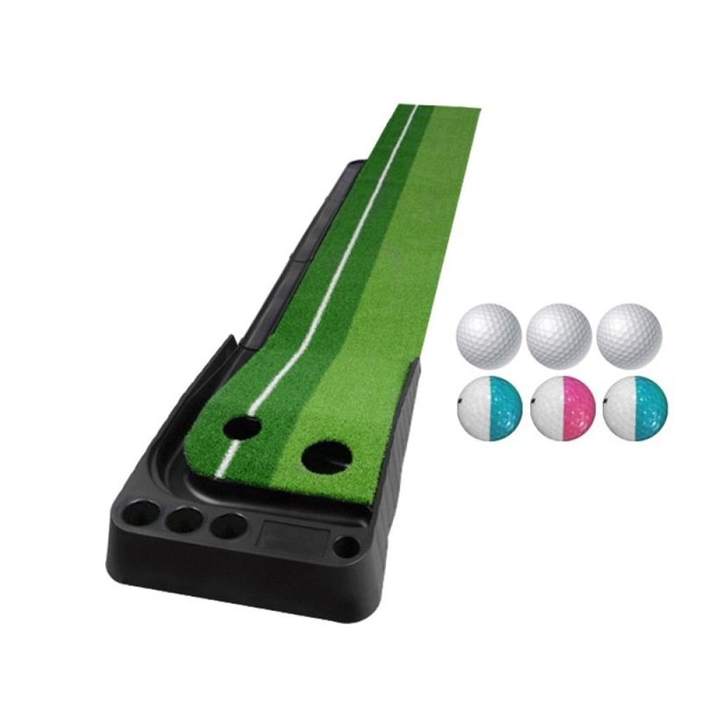 PGM Golf Putting Mat Push Rod Trainer 2.5m, with Three Soft Balls & Three Bicolor Balls & Auto Ball Return Fairway (Green)