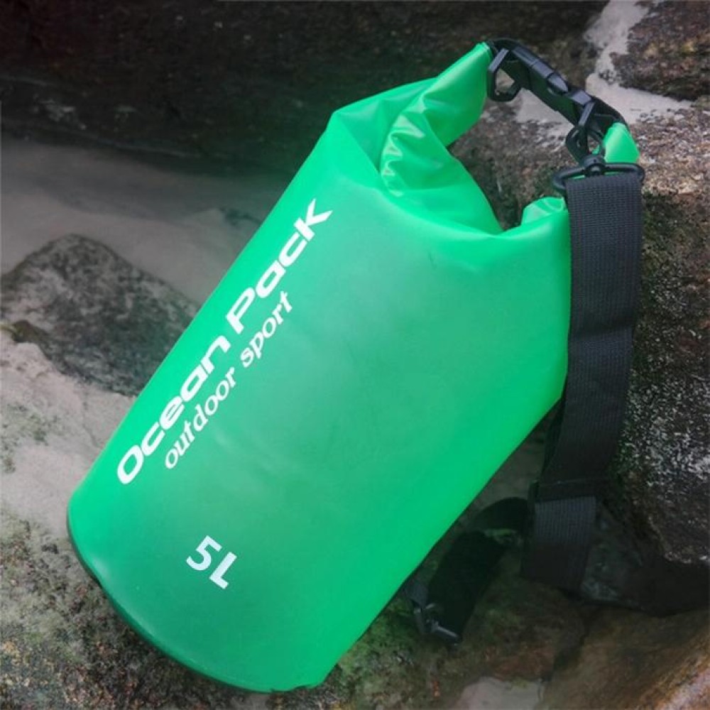 Outdoor Waterproof Single Shoulder Dry Bag Dry Sack PVC Barrel Bag, Capacity: 5L (Green)