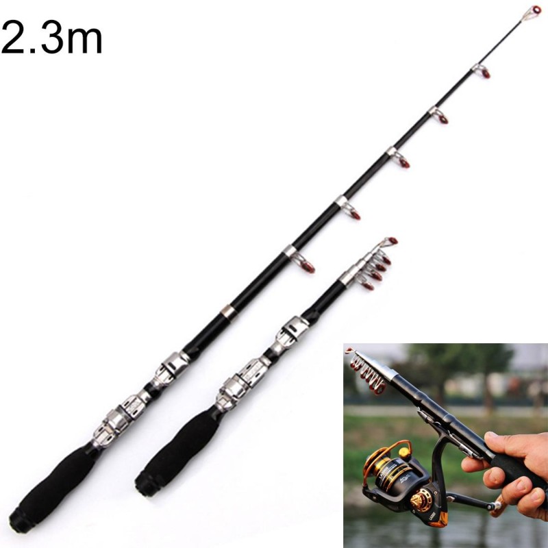 37cm Portable Telescopic Sea Fishing Rod Mini Fishing Pole, Extended Length : 2.3m, Black Clip Reel Seat