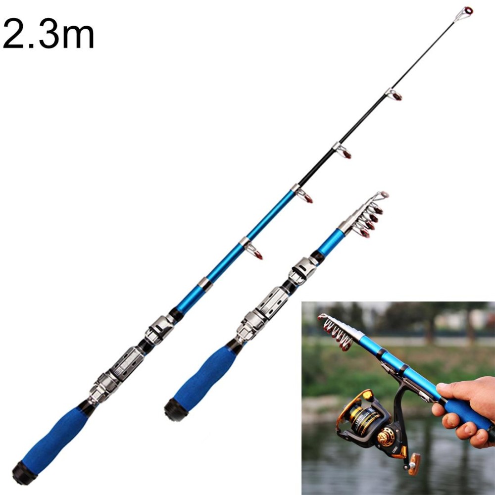 37cm Portable Telescopic Sea Fishing Rod Mini Fishing Pole, Extended Length : 2.3m, Blue Clip Reel Seat