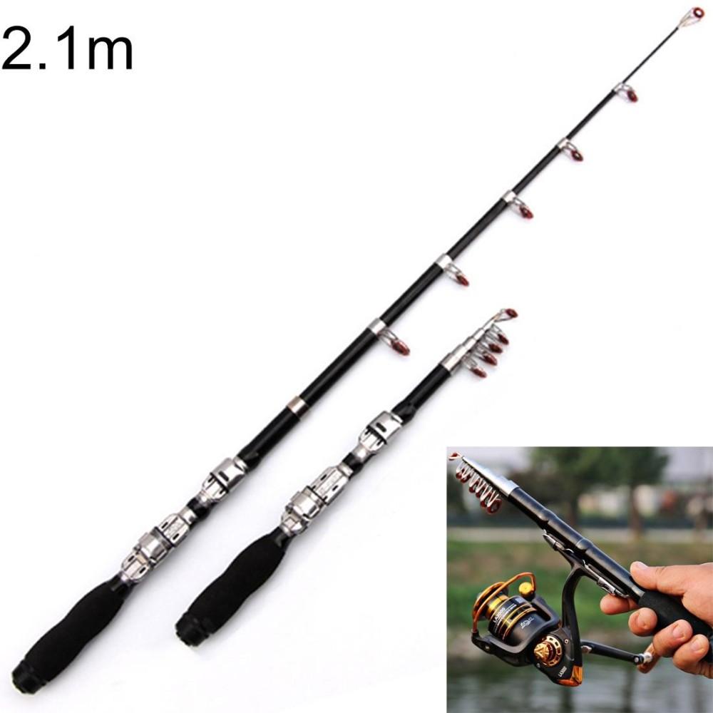 36cm Portable Telescopic Sea Fishing Rod Mini Fishing Pole, Extended Length : 2.1m, Black Clip Reel Seat