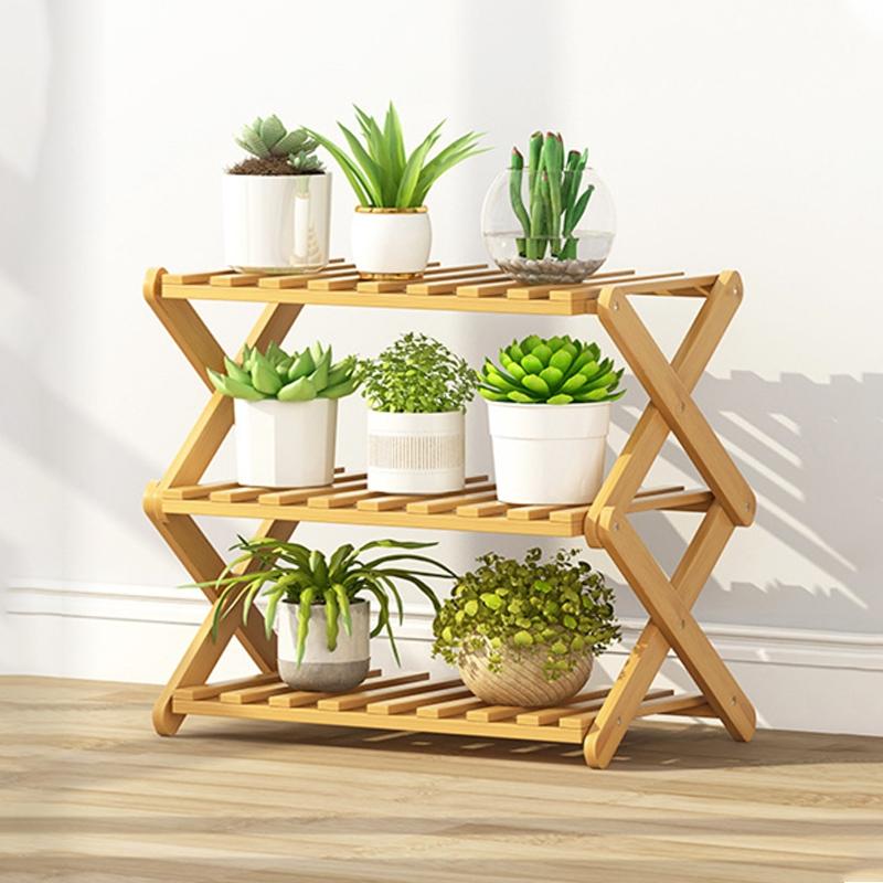 3-Layer Balcony Living Room Collapsible Solid Wood Flower Stand Potted Planting Shelves, Length: 50cm