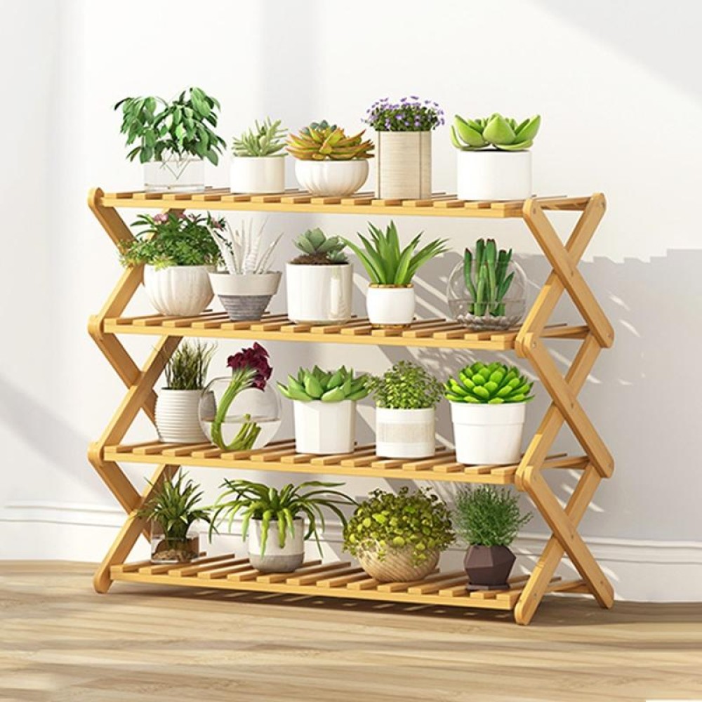 4-Layer Balcony Living Room Collapsible Solid Wood Flower Stand Potted Planting Shelves, Length: 80cm