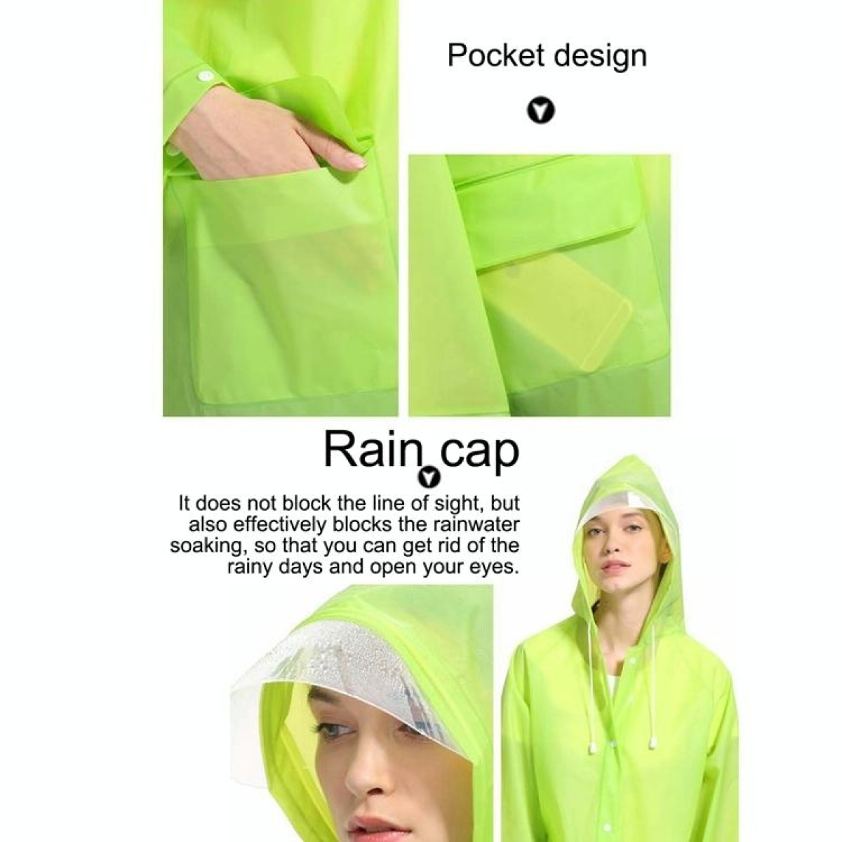 Fashion Children Lightweight EVA Transparent Frosted Raincoat Big Hat With Pocket Size: XL(Blue)