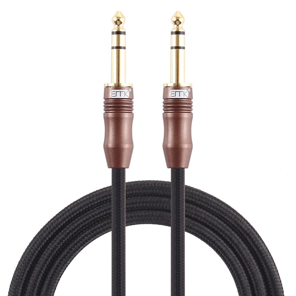 EMK 6.35mm Male to Male 4 Section Gold-plated Plug Cotton Braided Audio Cable for Guitar Amplifier Mixer, Length: 2m(Black)