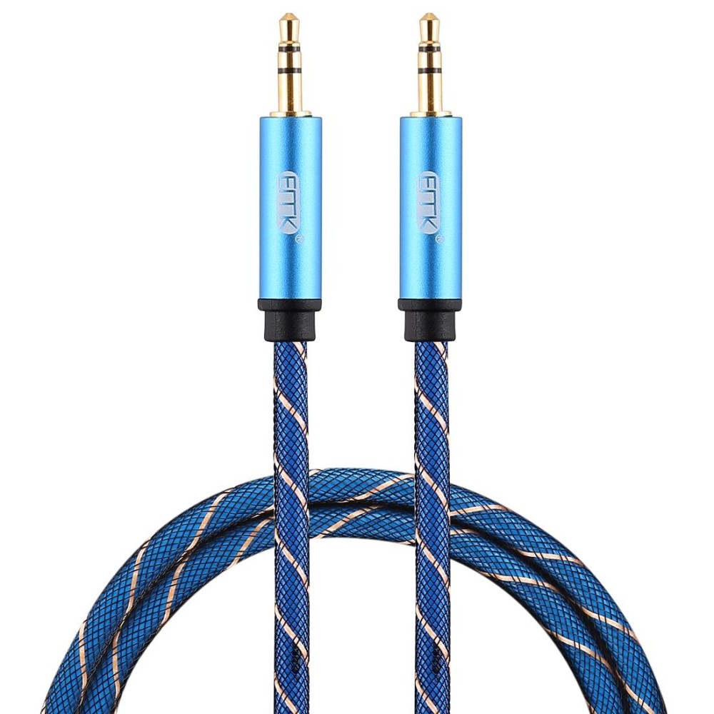 EMK 3.5mm Male to Male Grid Nylon Braided Audio Cable for Speaker / Notebooks / Headphone, Length: 0.5m(Blue)