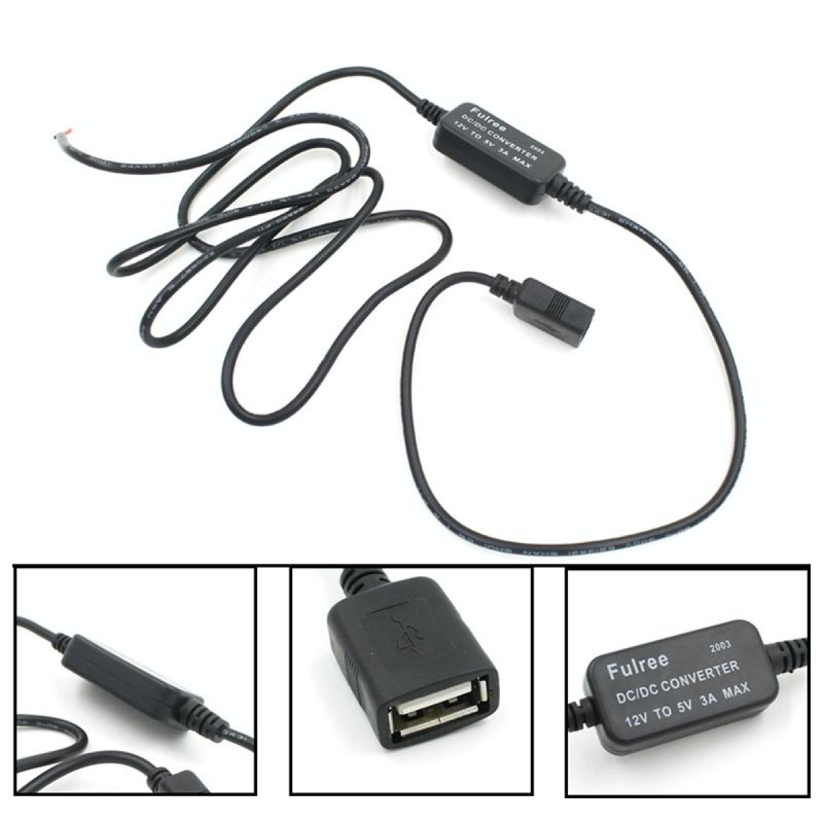 Car Motorcycle Single USB Car Charger DC 12V To 5V 3A Power Adapter for Car GPS Tracker DVR, Length: 1m