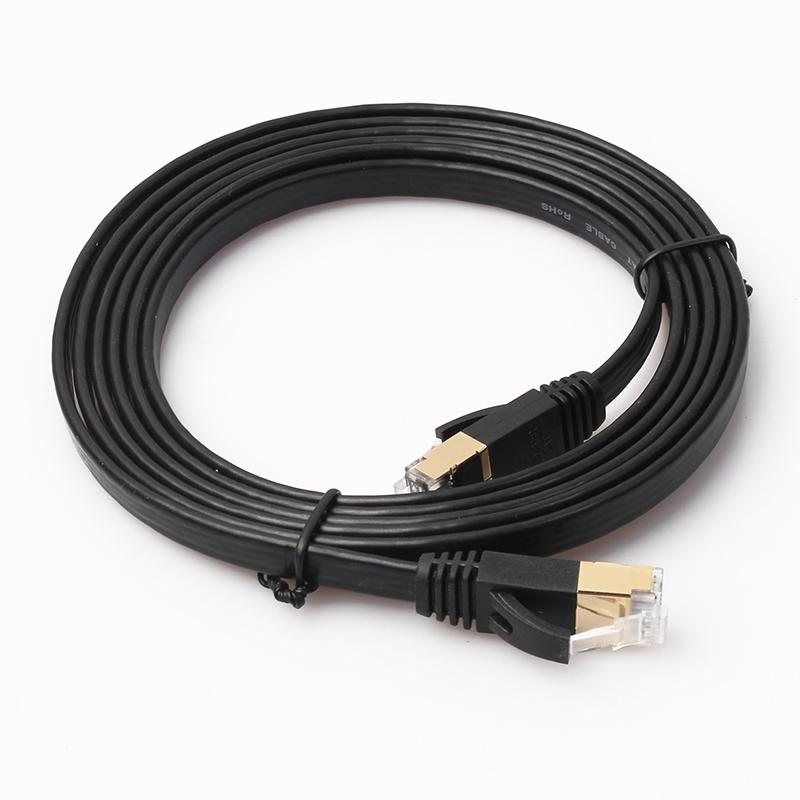 1.8m CAT7 10 Gigabit Ethernet Ultra Flat Patch Cable for Modem Router LAN Network - Built with Shielded RJ45 Connectors (Black)