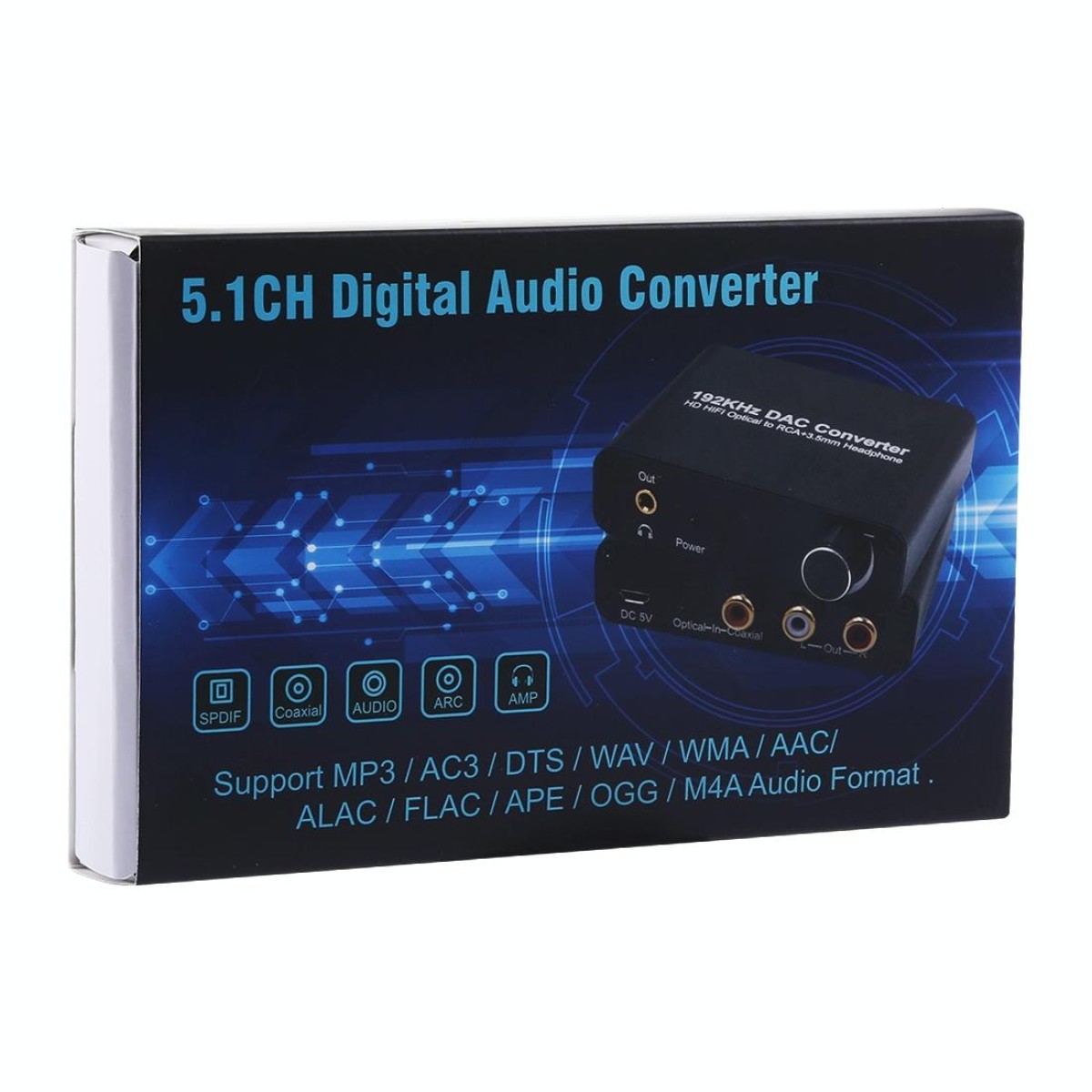 192KHz DAC Converter HD HIFI Optical to RCA+3.5mm Headphone 5.1 Channel Digital Audio Converter with Volume Control