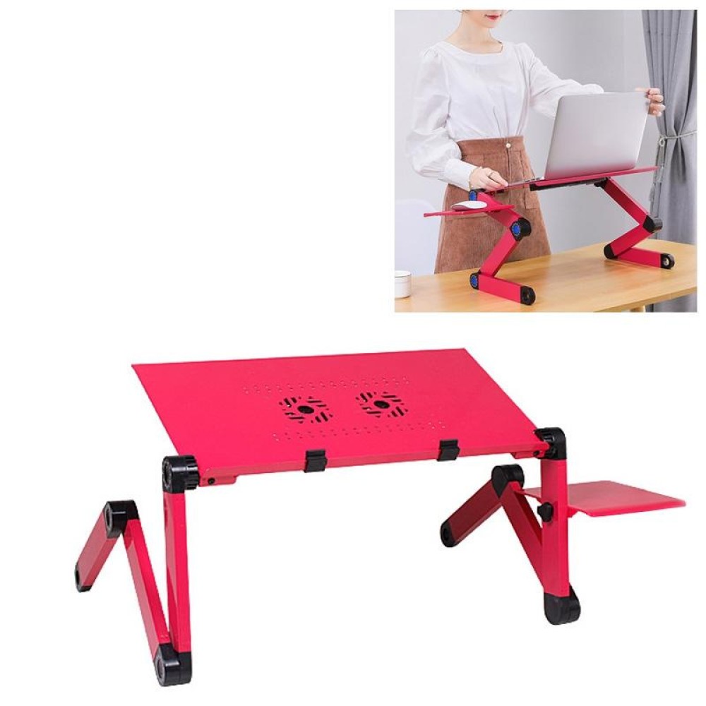 Portable 360 Degree Adjustable Foldable Aluminium Alloy Desk Stand with Double CPU Fans & Mouse Pad for Laptop / Notebook, Desk Size: 420mm x 260mm (Red)