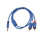 REXLIS 3610 3.5mm Male to Dual RCA Gold-plated Plug Blue Cotton Braided Audio Cable for RCA Input Interface Active Speaker, Length: 0.5m