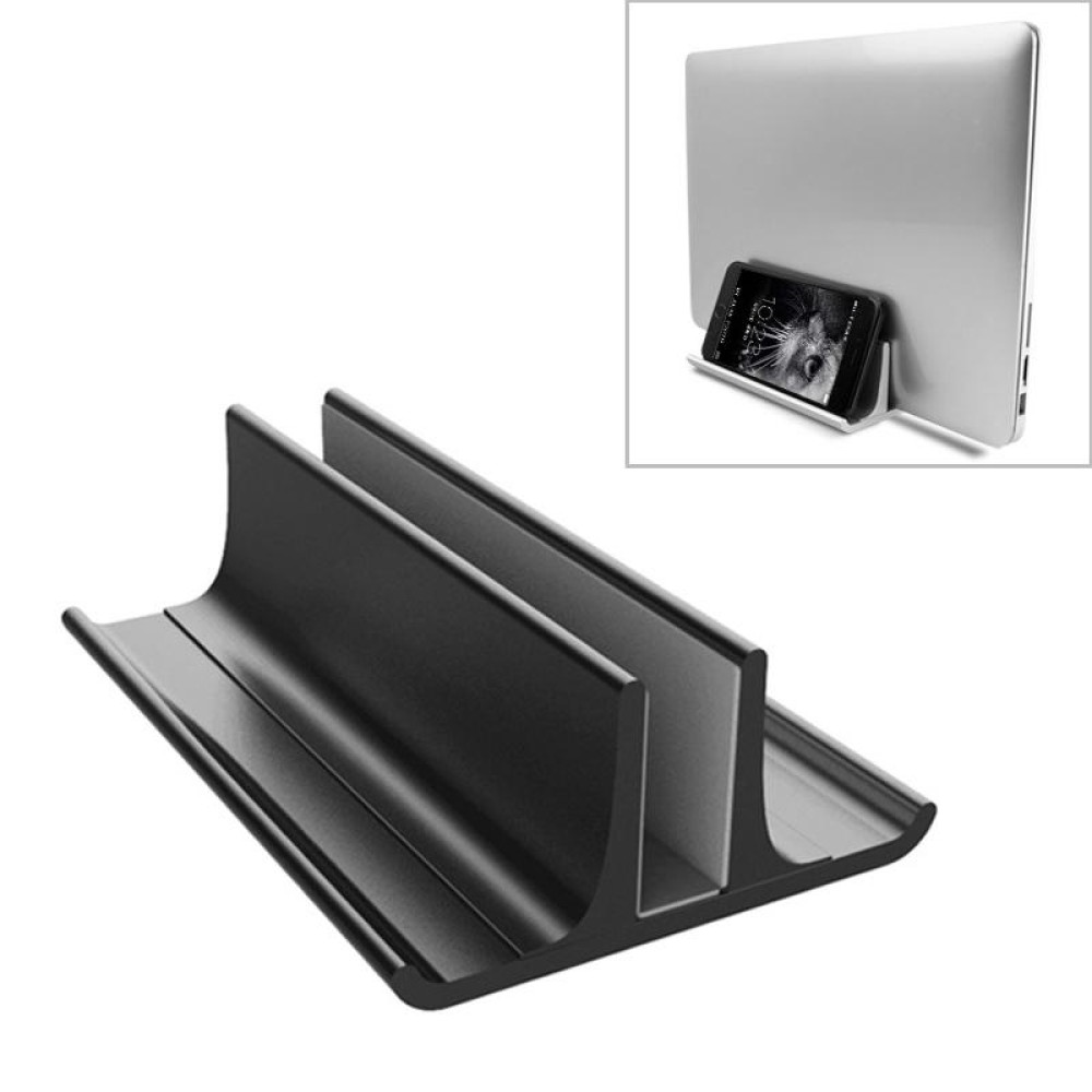 Universal Portable Aluminum Alloy Single Slot Width Adjustable Laptop Vertical Radiating Storage Stand Base(Black)