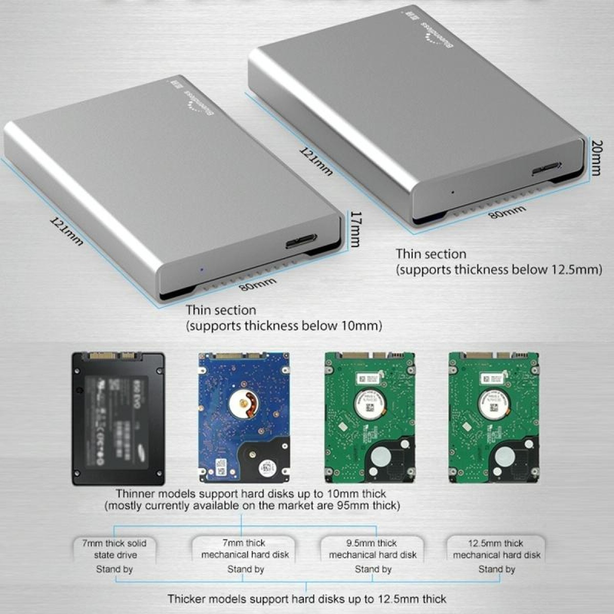 Blueendless U23Q SATA 2.5 inch Micro B Interface HDD Enclosure with Micro B to USB Cable, Support Thickness: 10mm or less