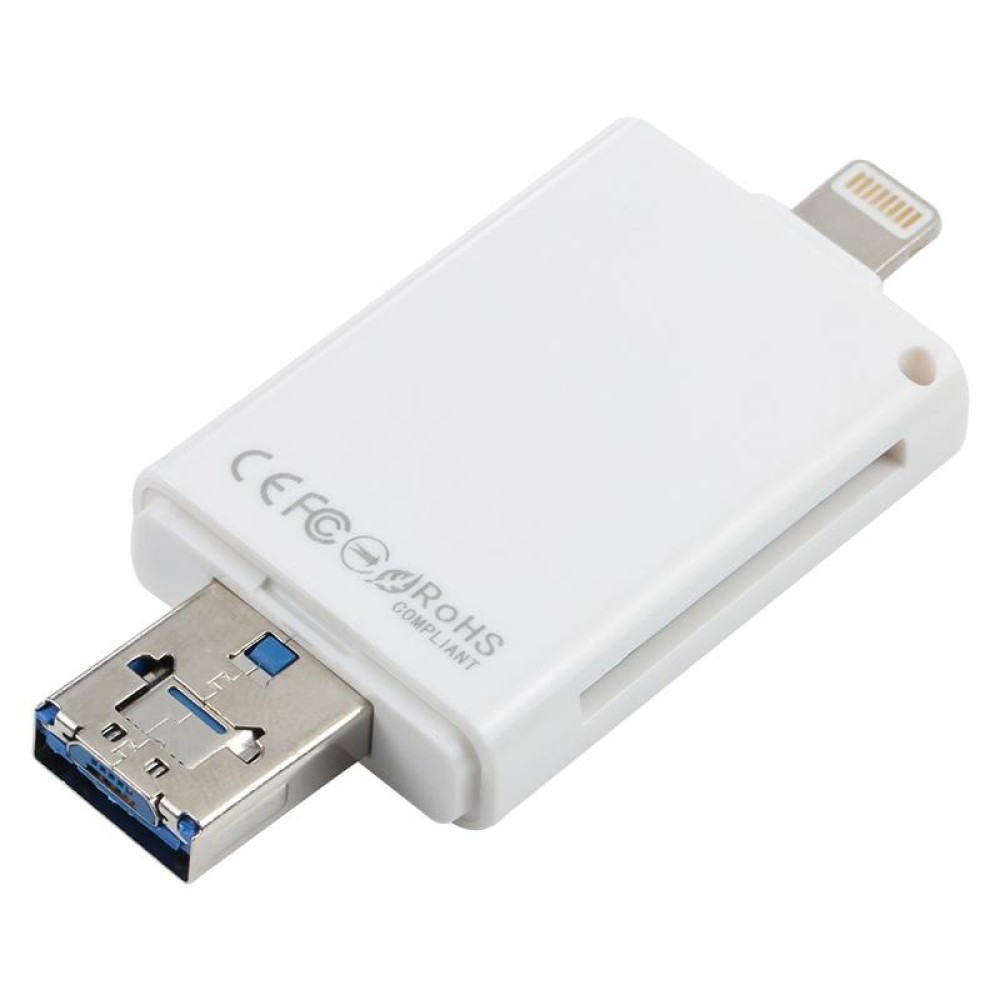 NK-208 3 in 1 i-Flash TF Card / SD Card Reader For 8 Pin + USB 2.0 + Micro USB Devices(White)