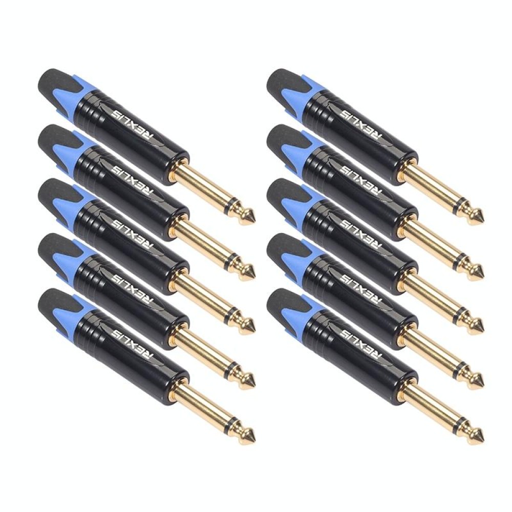 10 PCS TC202 6.35mm Gold-plated Mono Sound Welding Audio Adapter Plug(Blue)