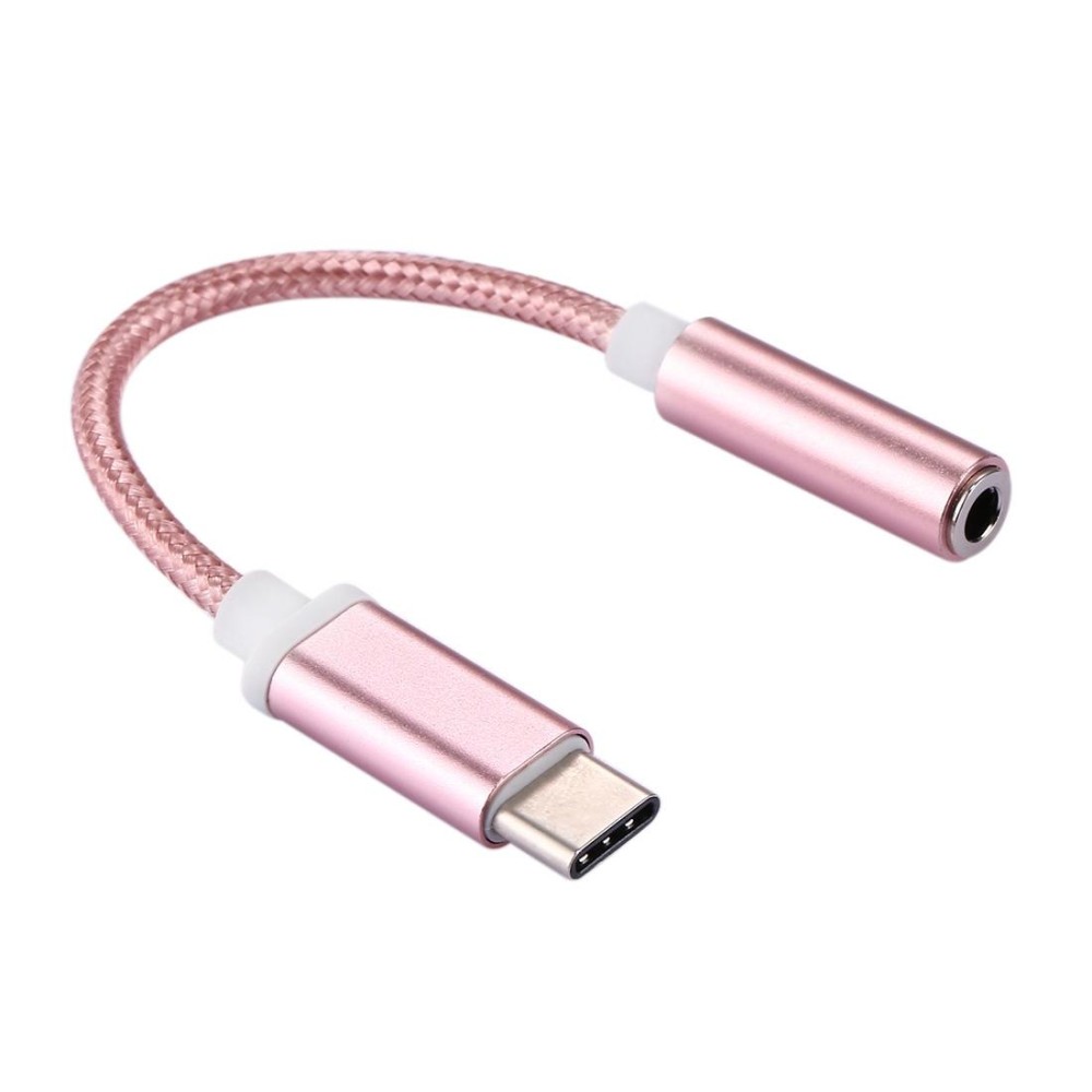 USB-C / Type-C Male to 3.5mm Female Weave Texture Audio Adapter, Length: about 10cm(Rose Gold)