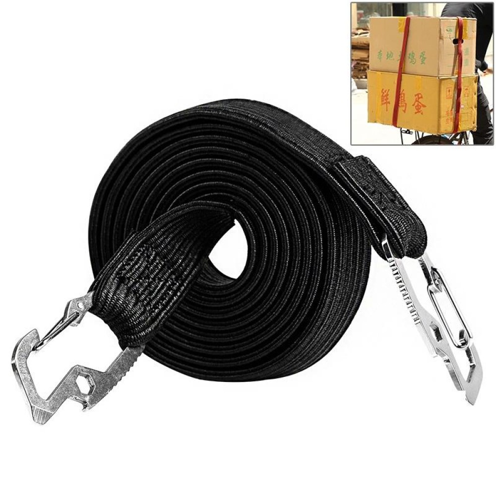 2m Elastic Strapping Rope Packing Tape for Bicycle Motorcycle Back Seat with Hook (Black)