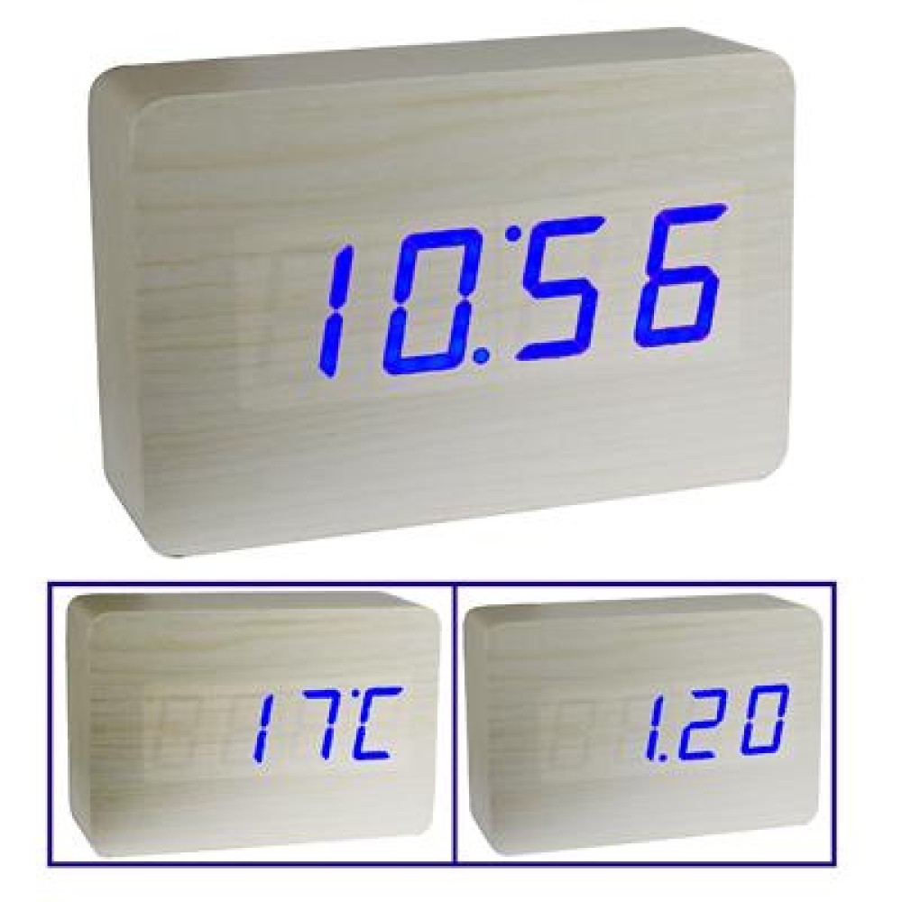 3 in 1 Wooden Clock (Alternately display time, month & date and temperature), White(White)