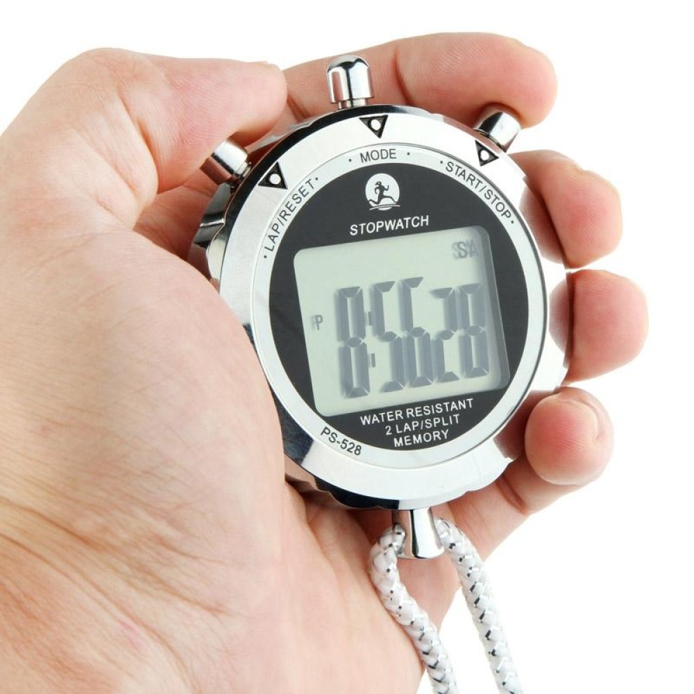 PS528 Metal Stopwatch Professional Chronograph Handheld Digital LCD Sports Counter Timer with Strap